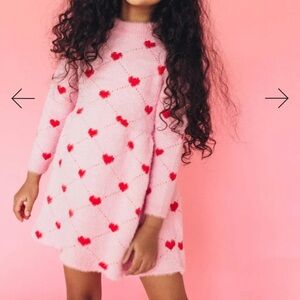 LOLA AND THE BOYS sweetheart Cozy Pink Fuzzy Heart Sweater Dress